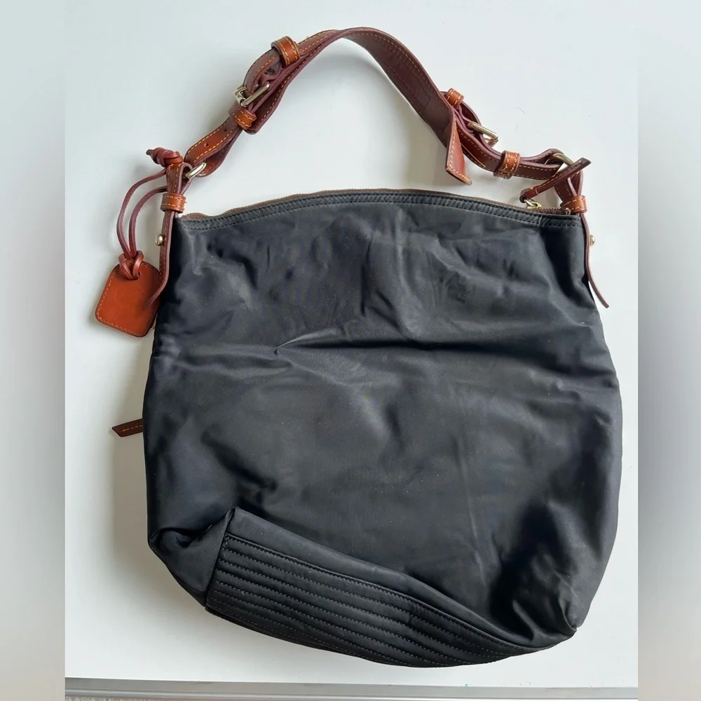 Dooney & Bourke Black Tote with Brown Leather and Gold Tag - Picture 9 of 13